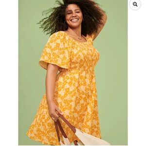 Terra & Sky Flutter Sleeve Fit & Flare Dress 2 Color Flower/Baby Powder,pockets